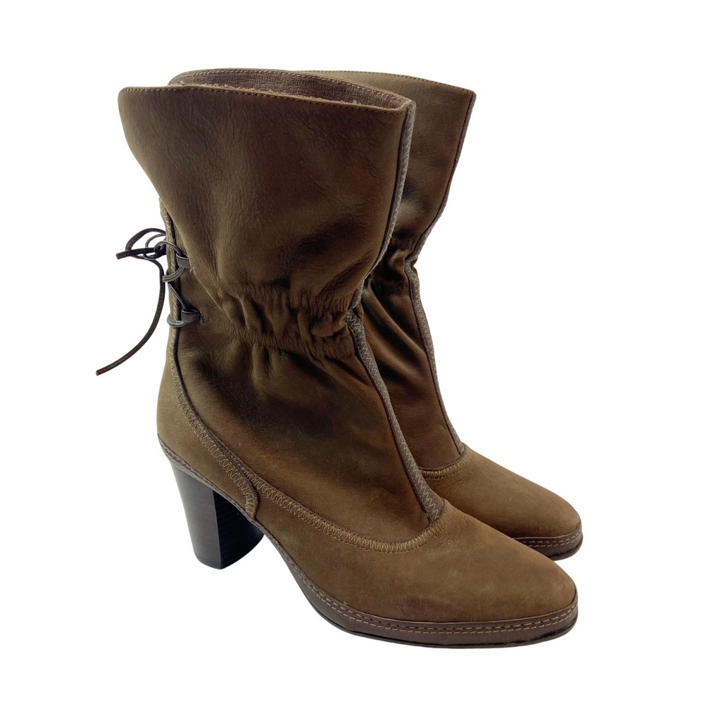 Clarks Artisan Tralee Brown Leather Mid-Calf Cinched Boots Womens 8 Boho‎ Retro